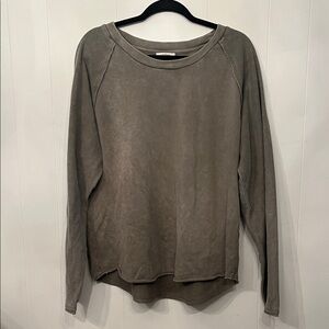 Umgee Olive Green Washed Crewneck Sweatshirt
